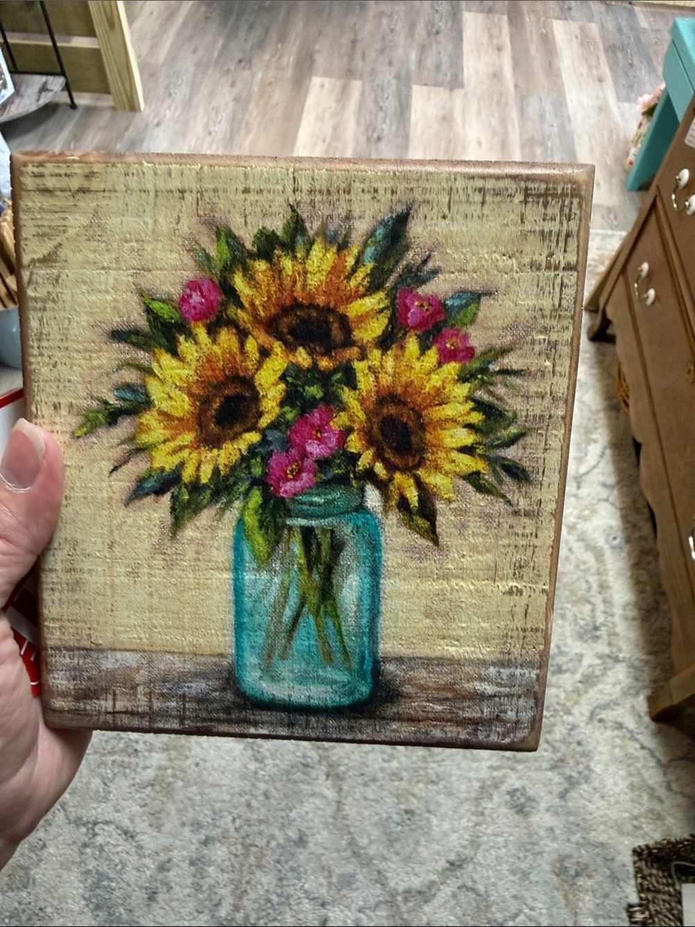 Primitives by Kathy Teal Jar with Yellow Sunflowers Wall Art